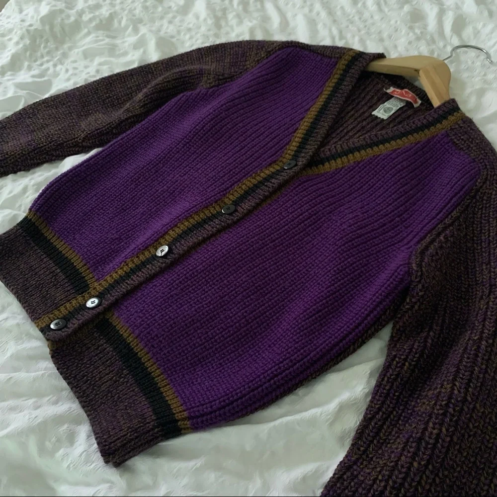 Vintage Kenzo Purple Cardigan Wool Grandpa Sweater - Picture 4 of 11